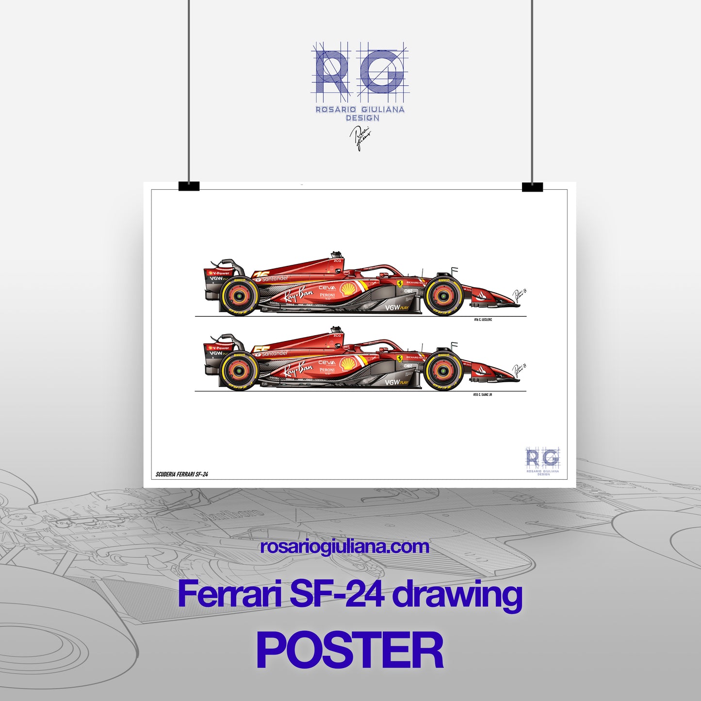 Ferrari SF-24 - #16 Lercler #55 Sainz - Poster - A2/A3