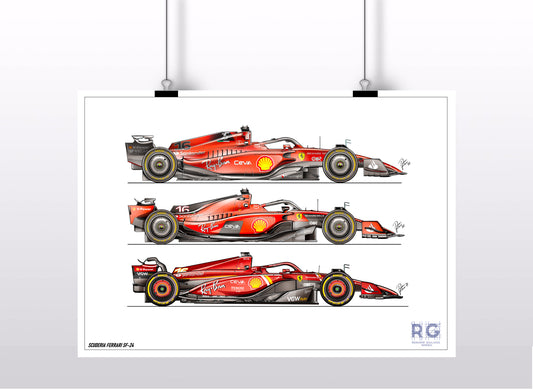 Ferrari cars collection poster F1-75, SF-23, SF-24