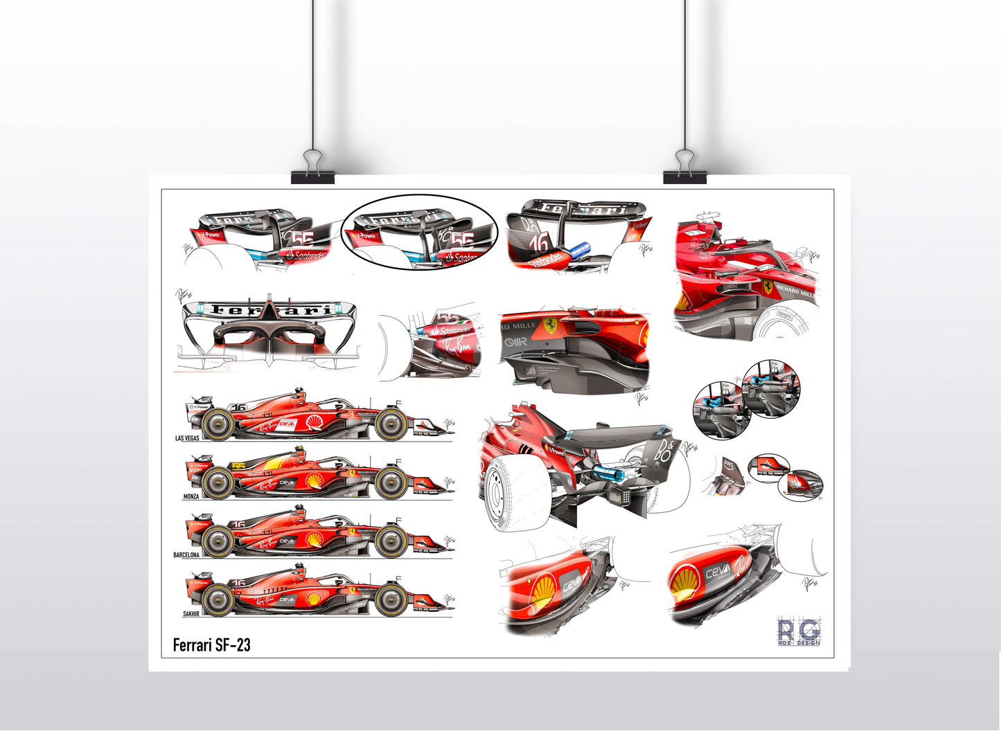 Ferrari SF-23 F1 Technical Sketches Poster