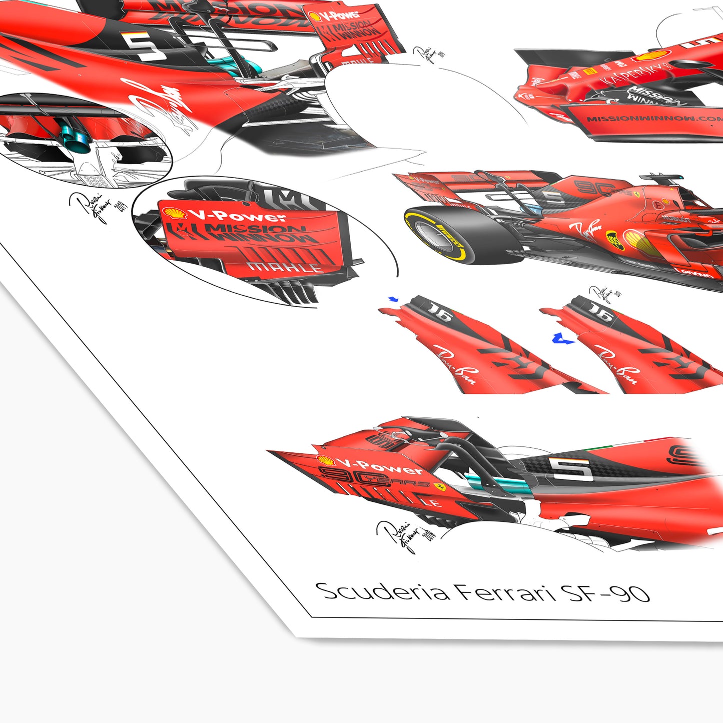 Ferrari SF90 Tech Sketches Collection Poster A2 A3