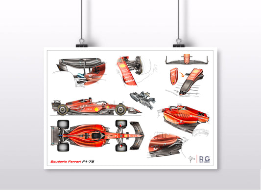 Ferrari F1-75 F1 Tech Art Print A2 A3