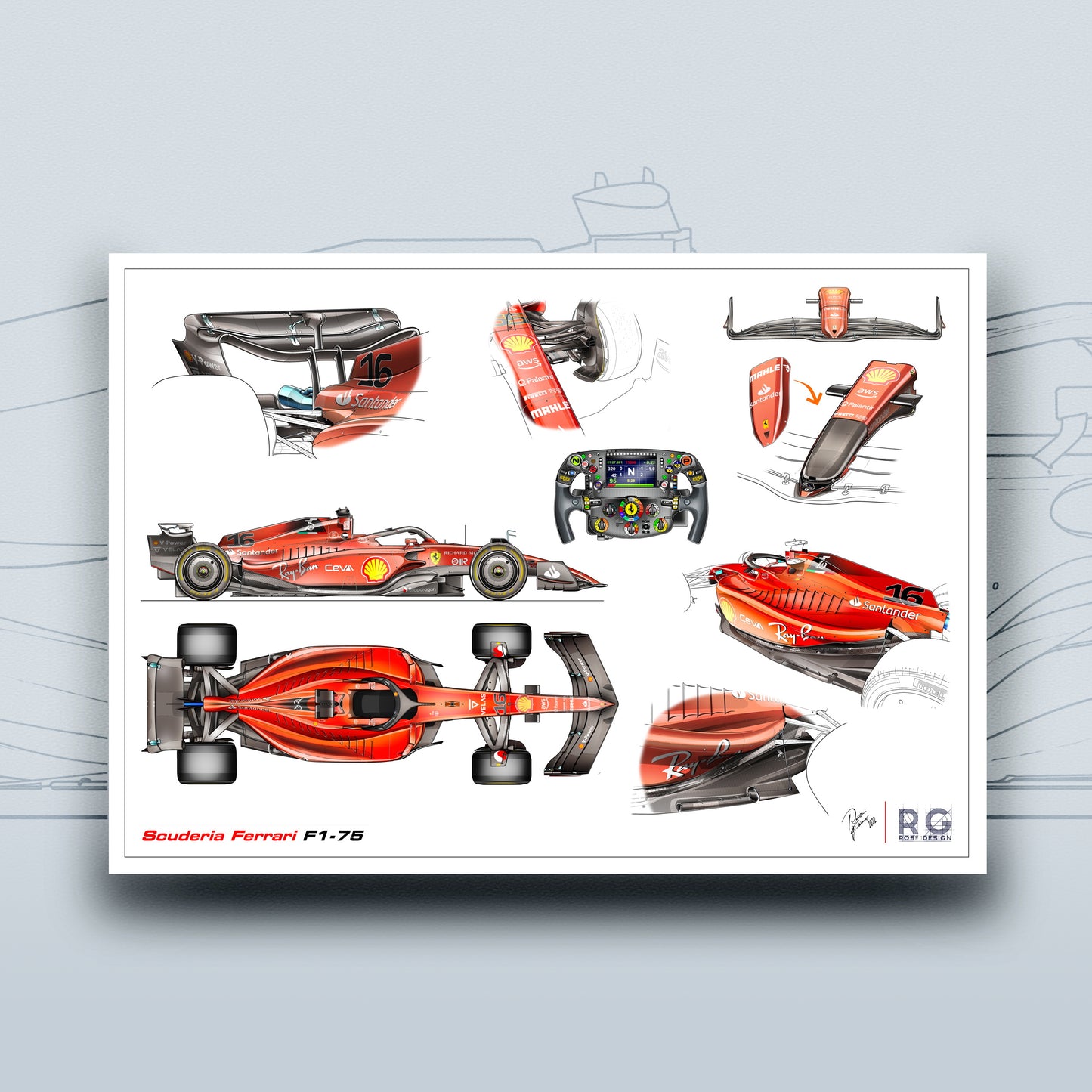 Ferrari F1-75 F1 Tech Art Print A2 A3