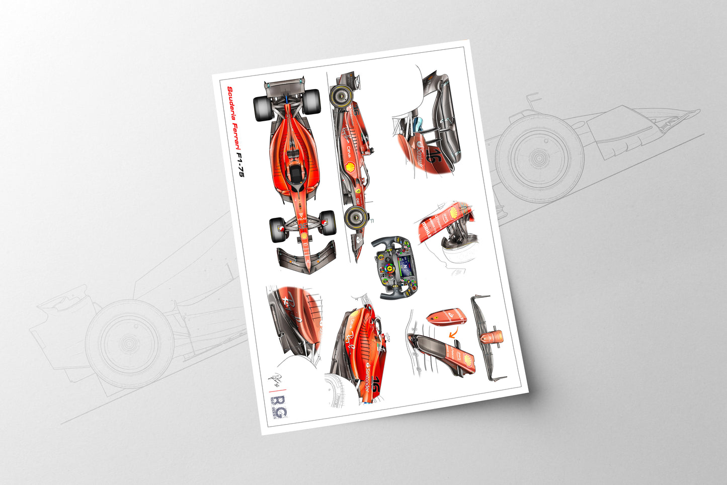 Ferrari F1-75 F1 Tech Art Print A2 A3