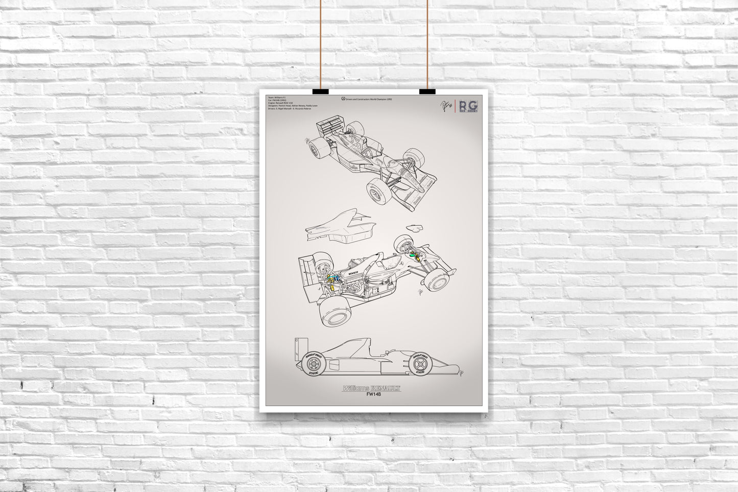 F1 Tech - Williams FW14B Technical Drawings - Poster - A2/A3