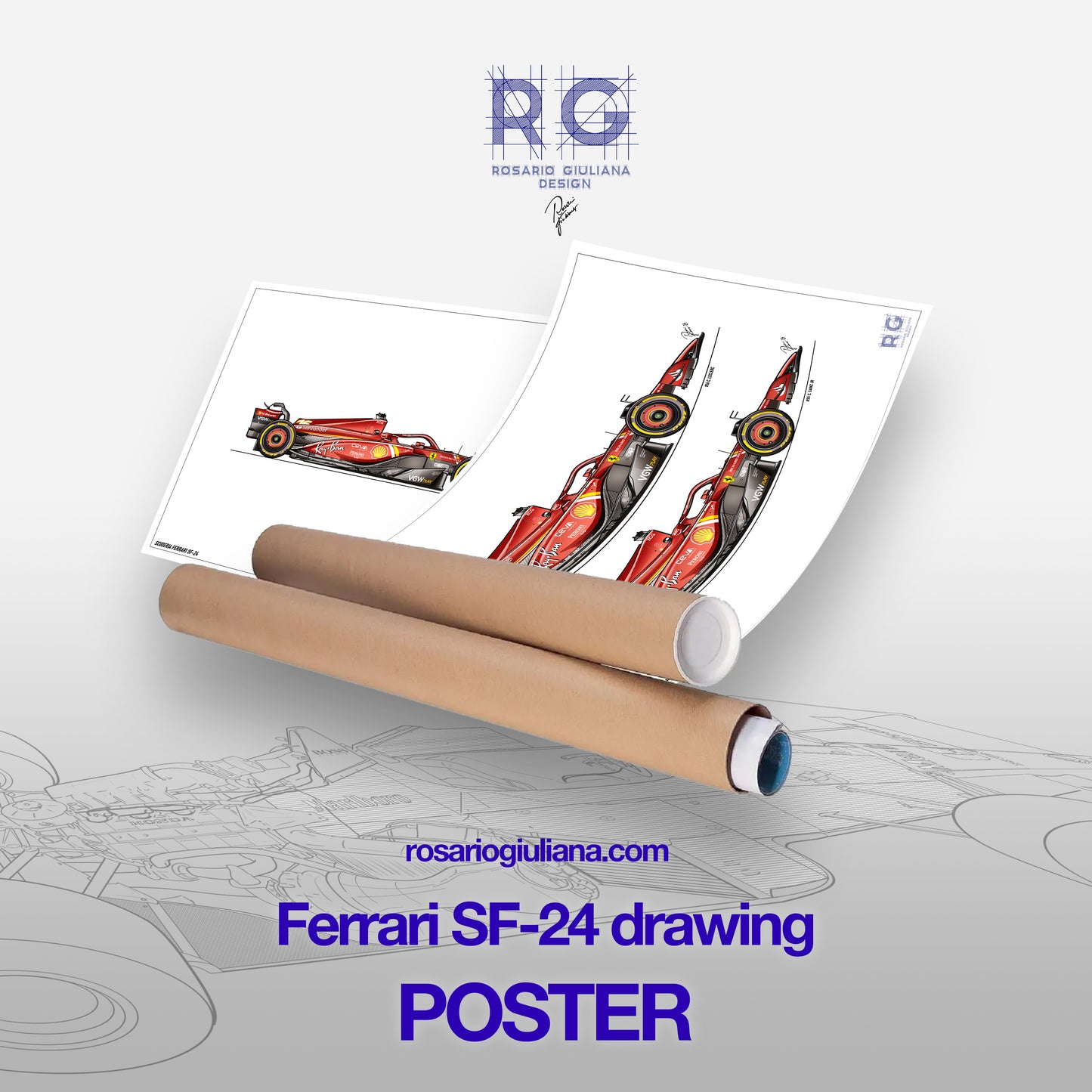 Ferrari SF-24 drawing - Poster - A2/A3