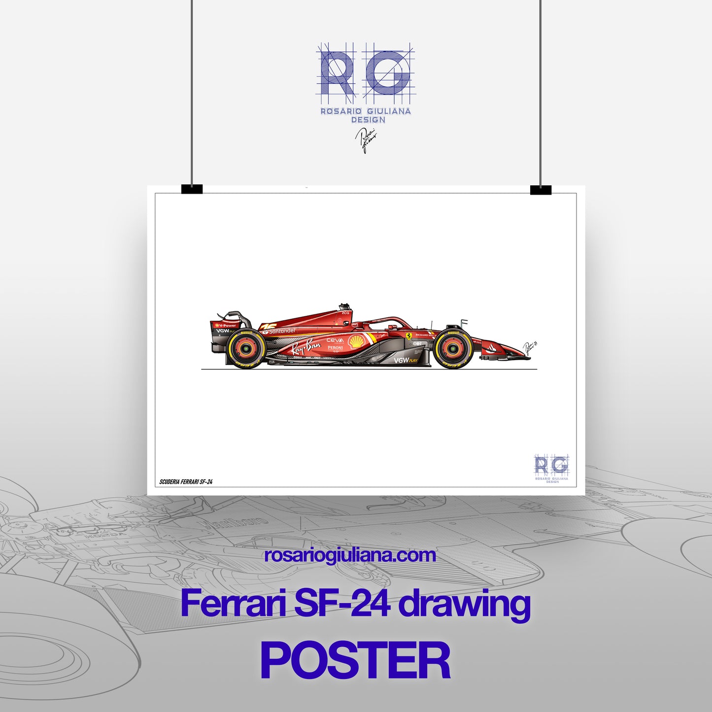 Ferrari SF-24 drawing - Poster - A2/A3