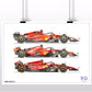 Ferrari cars collection poster F1-75, SF-23, SF-24