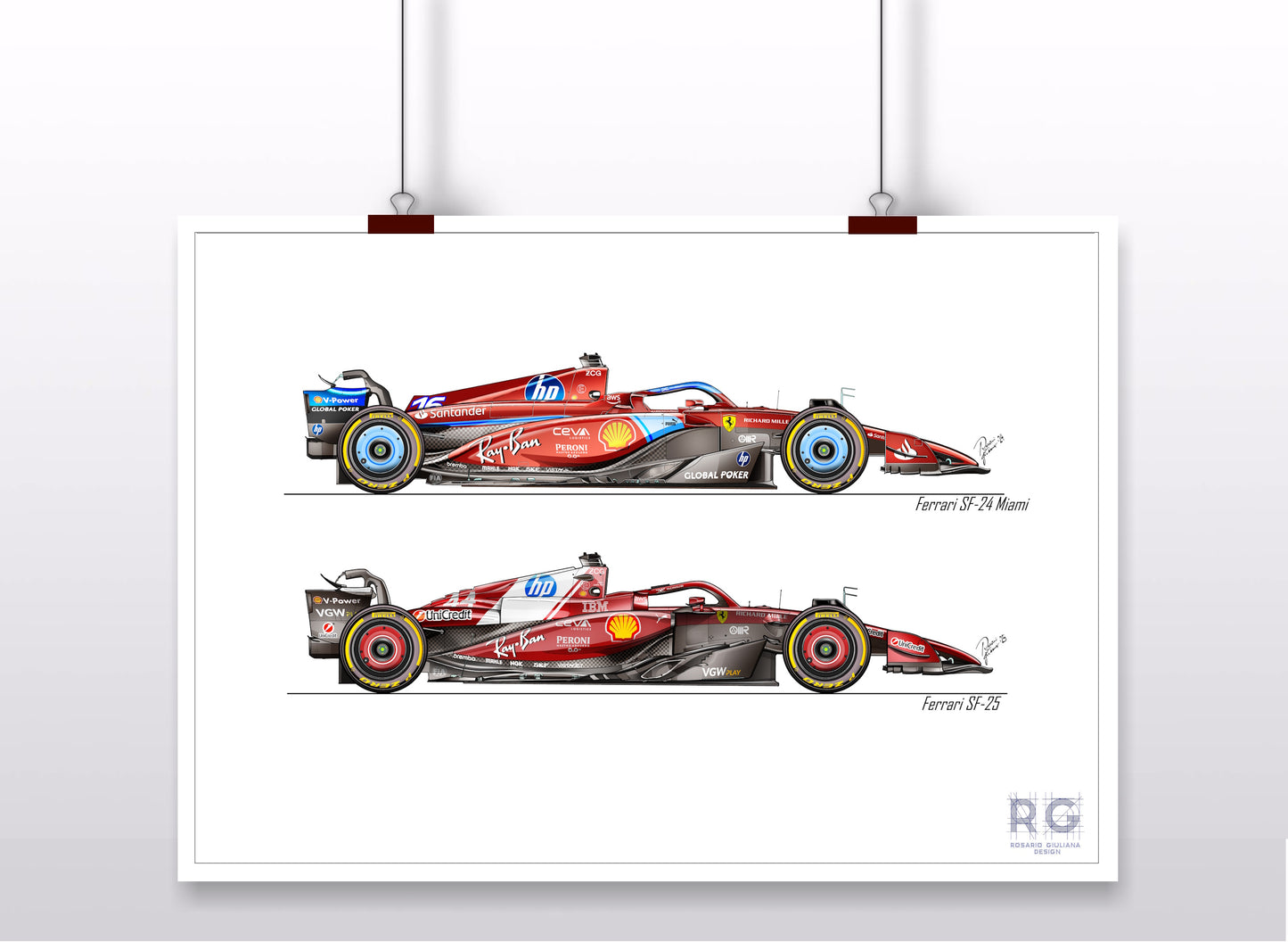 Ferrari SF-25 and SF-24 Miami livery Poster - A2/A3