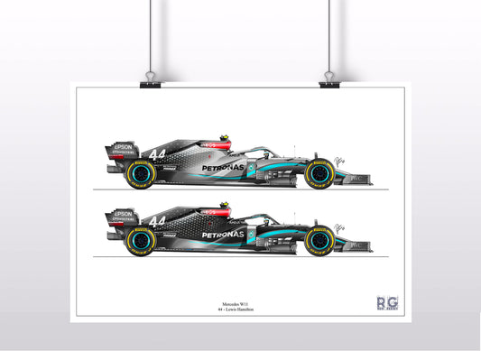 Lewis Hamilton Mercedes W11 double livery Poster A2 A3