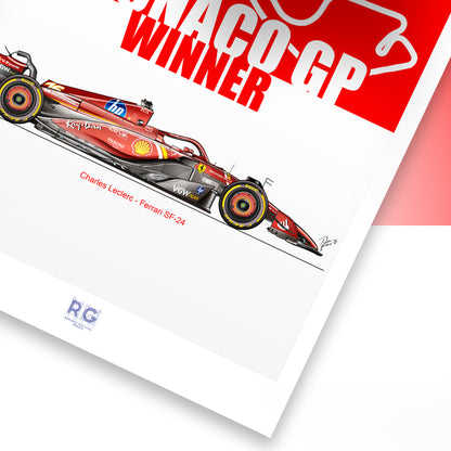 Charles Leclerc - Ferrari SF-24 - Monaco GP  - Poster - A2/A3