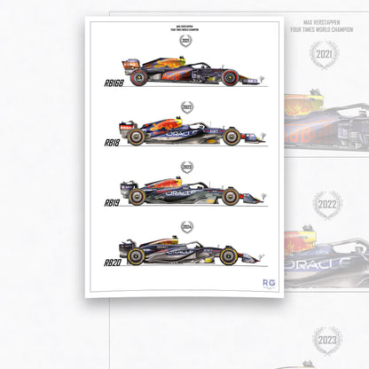 Verstappen Four Time World Champion cars poster