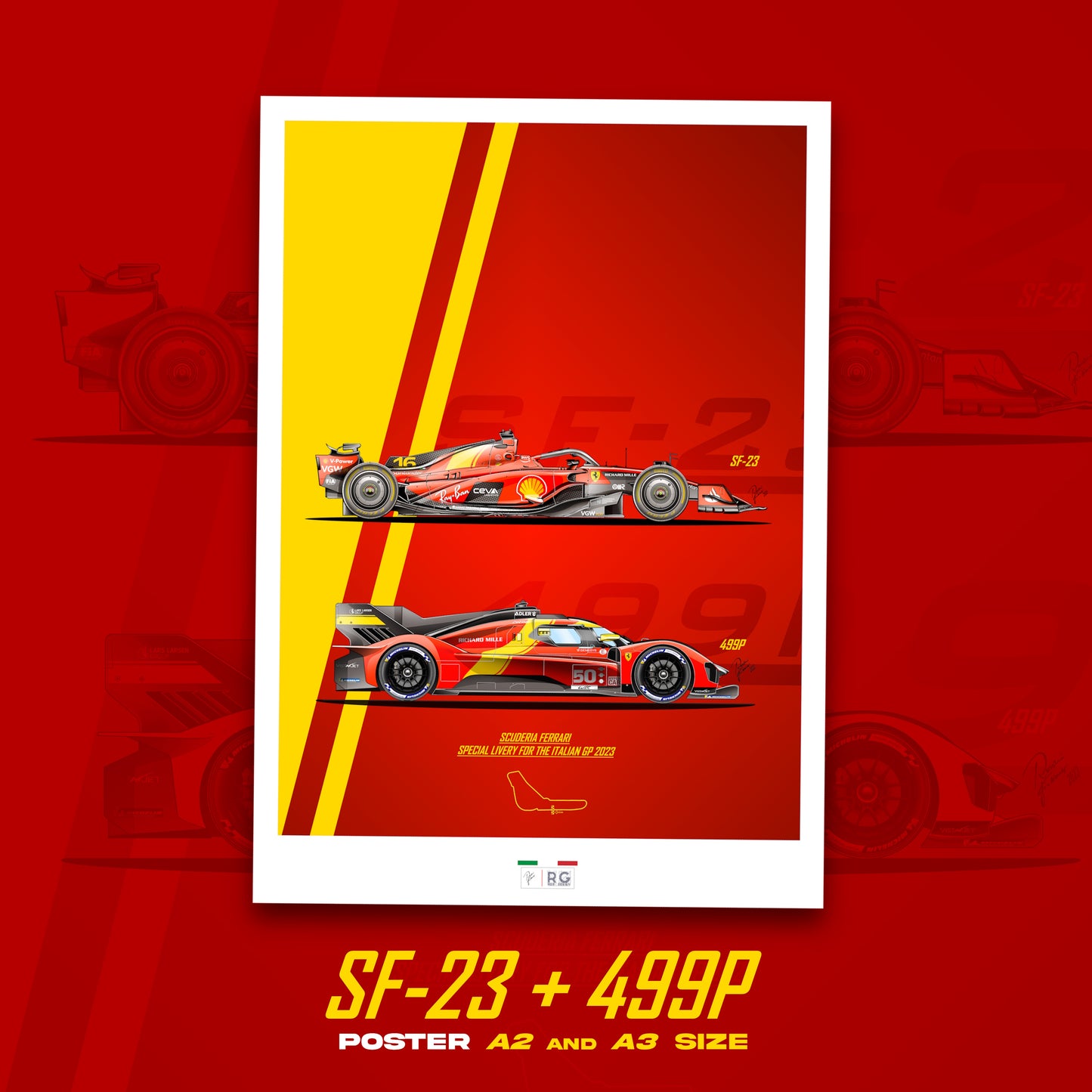 Ferrari SF-23 + 499P special Monza 2023 - Poster - A2/A3