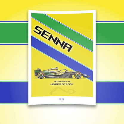 McLaren MCL38 - Ayrton Senna 30 years livery - Monaco GP  - Poster A2/A3