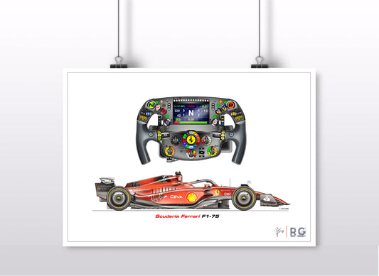 Ferrari F1-75 with steering wheel Art Print - Poster