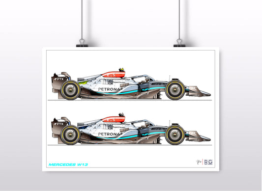 Mercedes W13 F1 Art Print Russell-Hamilton A3 A2