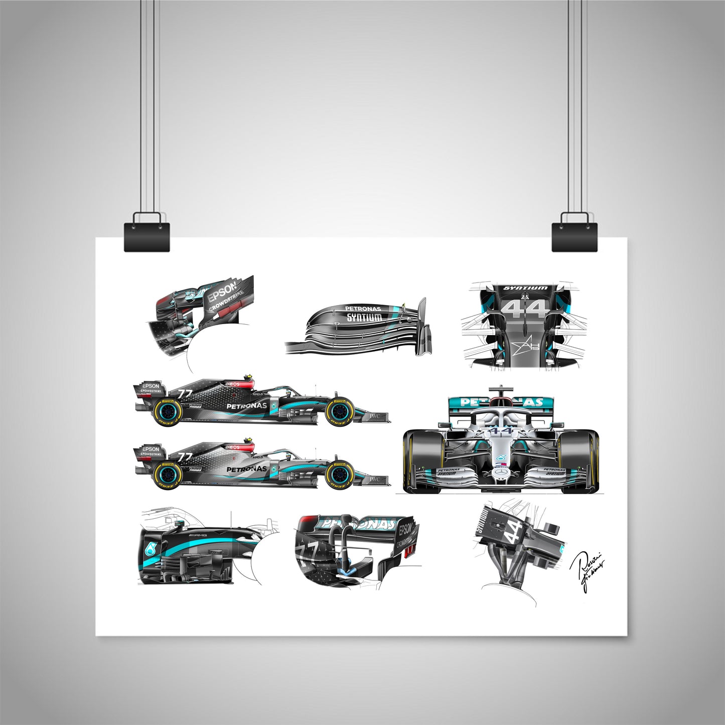 Mercedes W11 F1 Tech Art Print A2 A3