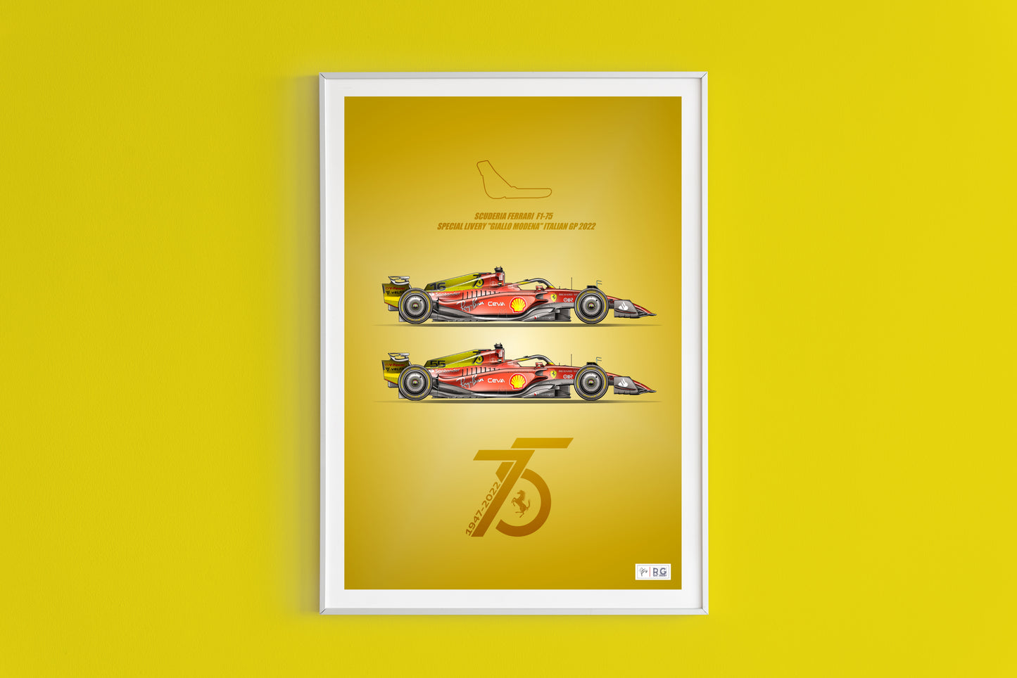 Ferrari F1-75 "Giallo Modena 75 years" Leclerc and Sainz  - Poster - A2/A3