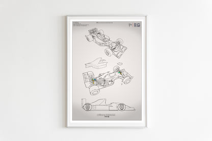 F1 Tech - Williams FW14B Technical Drawings - Poster - A2/A3