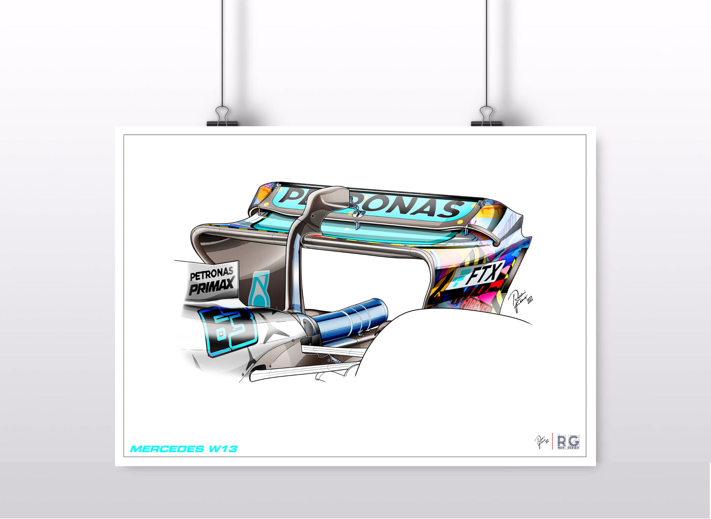 Mercedes W13 F1 Tech Rear Wing Miami Art Print A2 A3