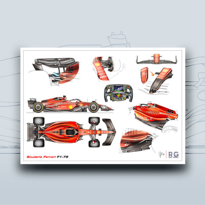 Ferrari F1-75 F1 Tech Art Print A2 A3